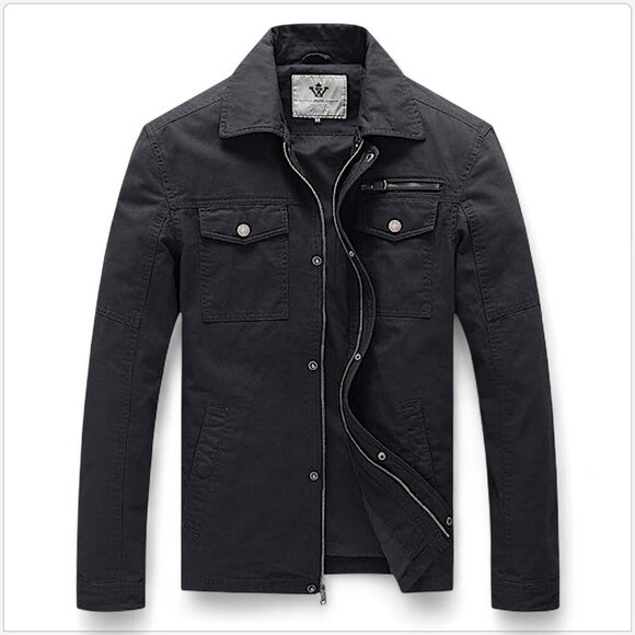 WenVen Men's Charcoal Gray Cotton Military Jacket Lightweight Work Coat NWT L - Picture 2 of 8